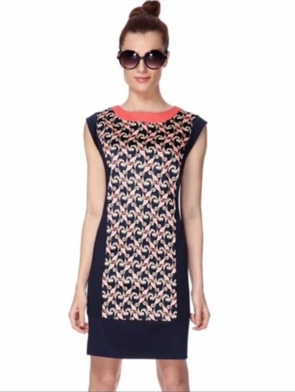 The Webster Miami X Target Preppy Navy Cap Sleeve Fan Pattern Shift Dress